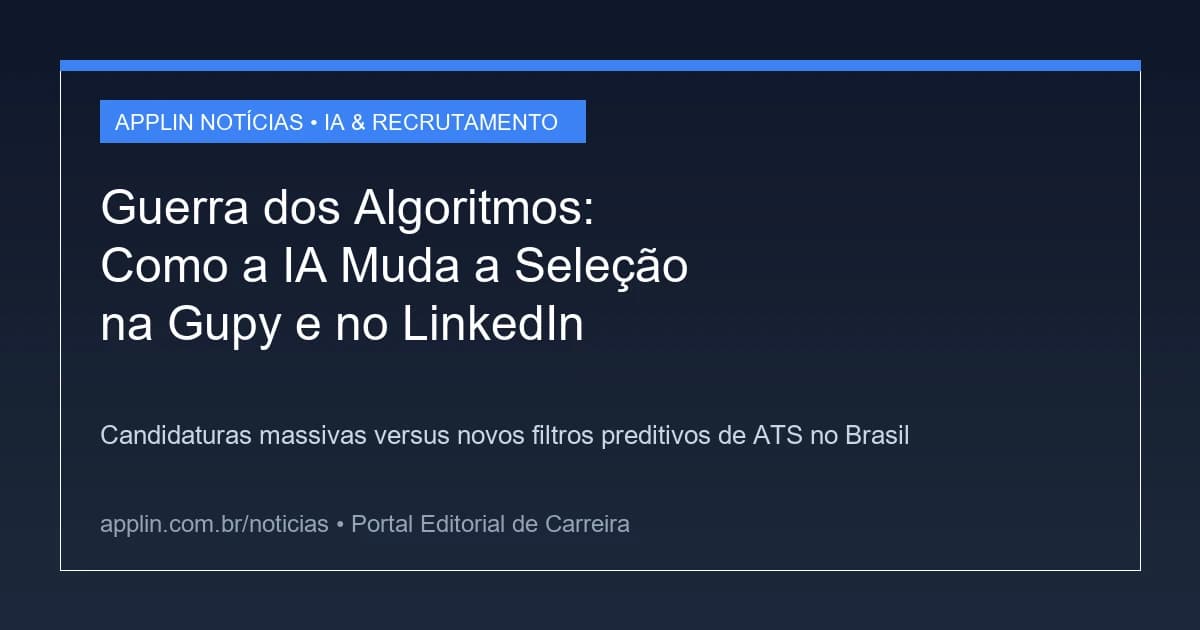 Infográfico ilustrando a triagem de currículos por algoritmos ATS e inteligência artificial